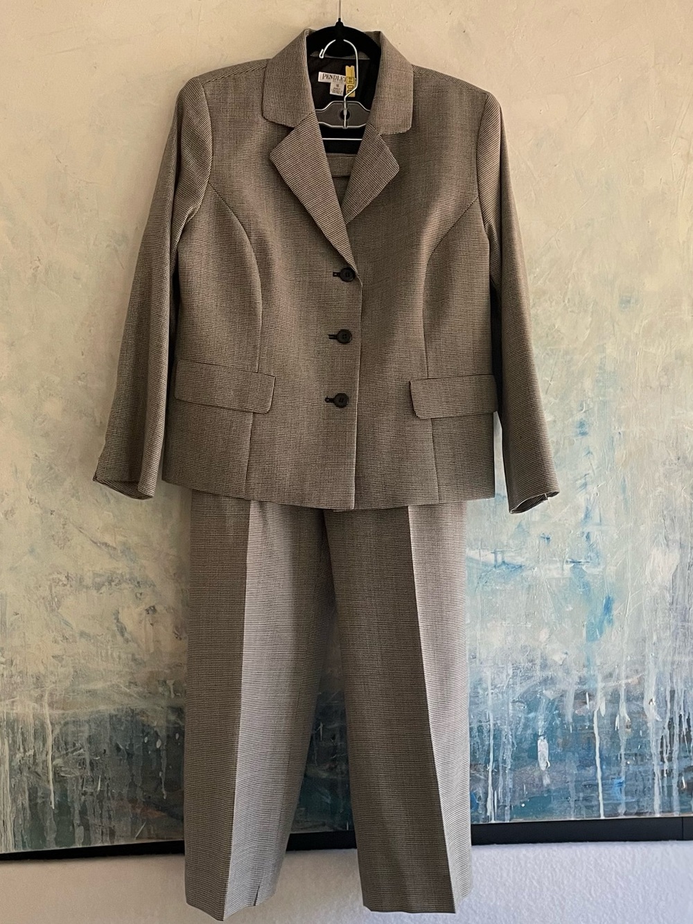 VTG PENDLETON 100% Virgin Wool Houndstooth Pantsuit Fully Lined Size 16